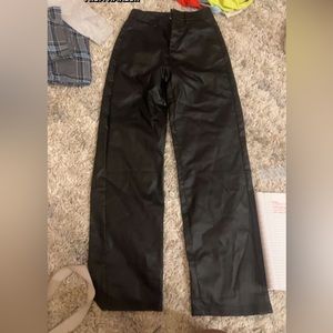 Matte black leather pants